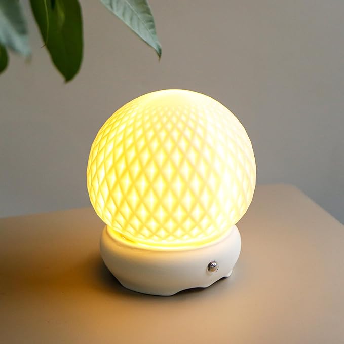 JHY DESIGN Ceramic Spherical Decorative lamp 6" H Rechargeable Table Lamp Dimmable Touch Control Desk lamp for Home Bedroom Living Room Outdoors(Diamond Pattern)
