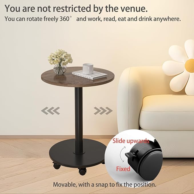 Pedestal with Wheels TV Tray Table, Rotating Couch Tables That Slide Under, Small Side Table for Living Room and Bedroom Sofas, Beds, Mini Coffee Tables, (H) 22.4 *(W) 11.8 (Assembly Required)