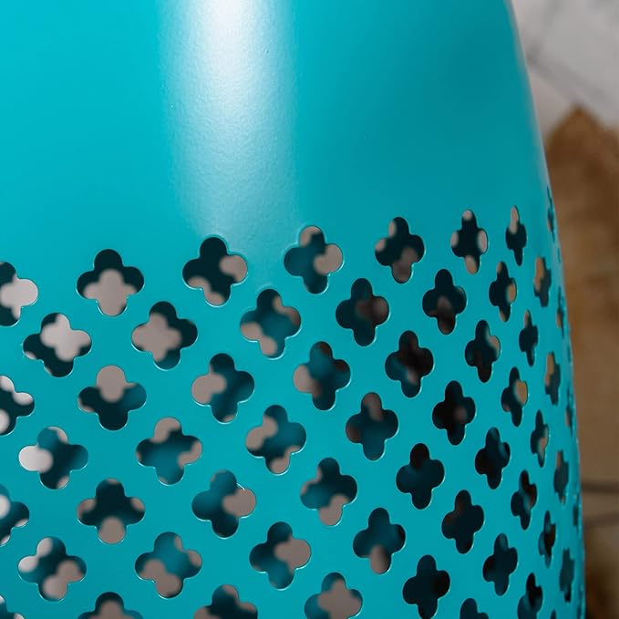 Outsunny 12.5" Steel Outdoor Side Table, Round Hollow Drum Patio End Table, Accent Table for Indoor and Outdoor, Blue