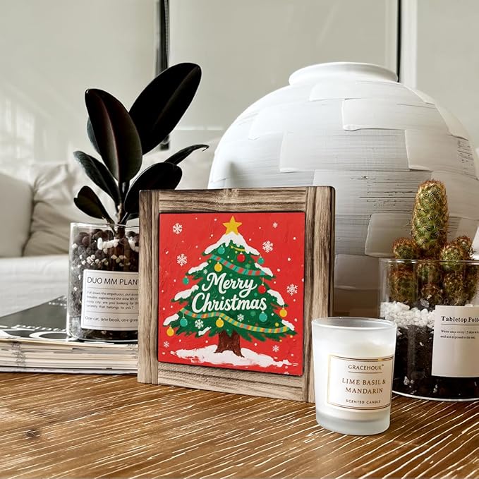 Christmas Decor Signs, Christmas Tree Decorations for Table Counter Shelves, Modern Farmhouse Home Decors, Xmas Wood Decor for Home Office Cafe Bar Club, Desk Decors Art