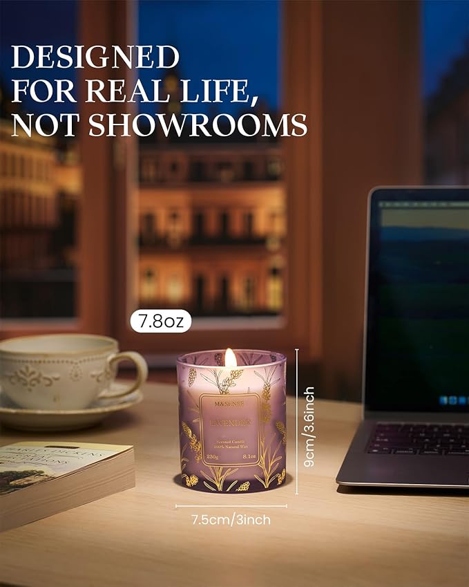 M&SENSE Lavender Candles,Vegan Soy,8.1oz 42-Hour Long Lasting Burning Time,Subtle Scented Candles for Relaxing Bathtub Aromatherapy Calming Sleep,Fancy Home Gifts for Women & Men