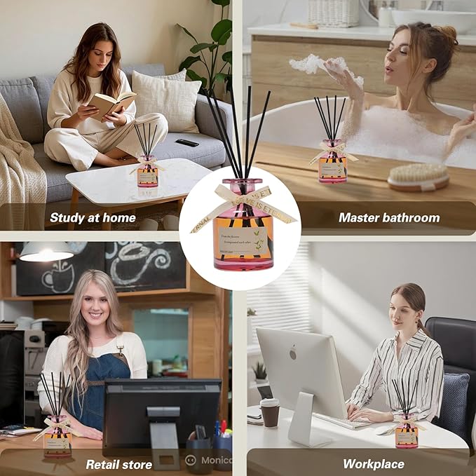 Rose Scented Reed Diffuser 130ML - Romantic Floral Scent, Long-Lasting Fragrance Oil, Elegant Glass Bottle,Aroma Diffuser Stick, Perfect for Bedroom, Bathroom, Living Room,Office