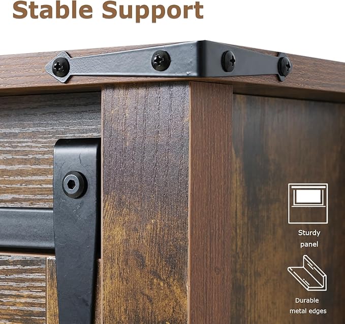 Entryway Table with Storage, Farmhouse Buffet Cabinet Coffee Bar Kitchen Island with Sliding Barn Doors & Shelves, Console Table for Kitchen, Dining Room, Living Room, Brown