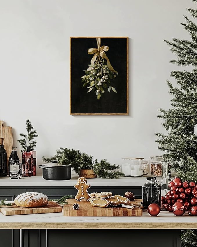 InSimSea Christmas Decor Framed Wall Art, A bouquet of mistletoe Canvas Painting, elegant Holiday decor Unique Christmas Gifts For Table Wall Farmhouse Mantel Home Office 16L x 12W