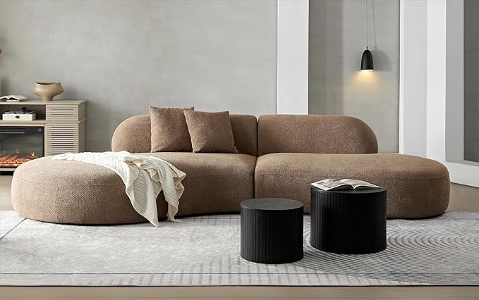 KEVINSPACE Small Coffee Table Nesting End Table Set of 2, Round Coffee Table with Storage Function Wood Side Table Circle Accent Tables for Small Spaces Living Room Bedroom Balcony Office Black