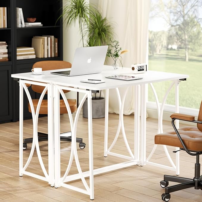 Foldable Desk, 31.5" Small Desk for Bedroom, Space Saving Folding Computer Desk for Home Office, Easy Assembly, White