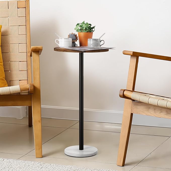smusei Small Side Table for Small Spaces Round Bar Table with Marble Base Round End Table Drink Table Pedestal for Sofa Couch Chair Patio, Brown