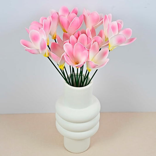 15pcs Pink Flowers PU Real Touch Lifelike Hawaiian Artificial Flowers for DIY Wedding Bouquets Pink Bridal Shower Centerpieces Arrangements Party Tables Decorations