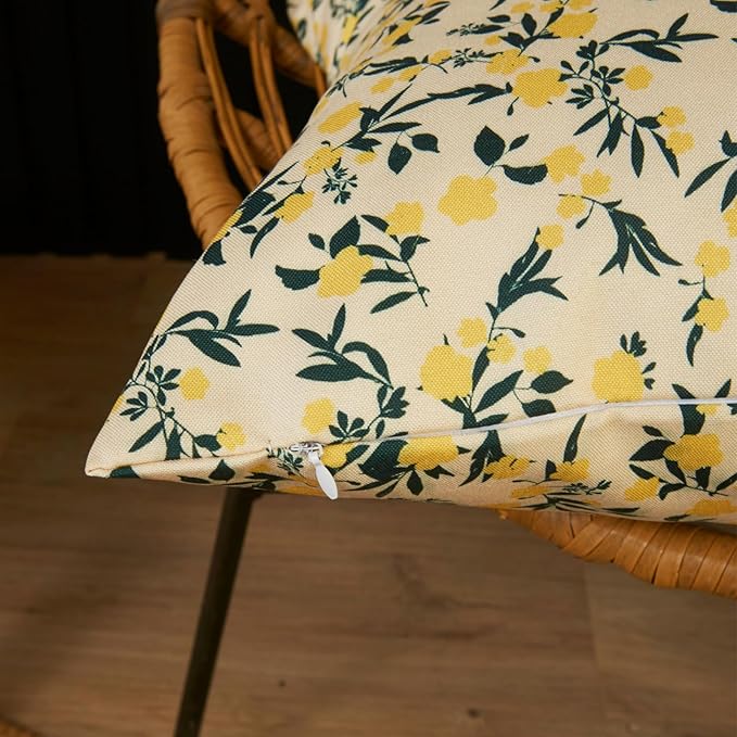 Mantle & Mason Floral Outdoor Lumbar Pillows Waterproof 12x20 for Patio Furniture Set of 2 Yellow Decorative Pillow Covers for Couch Porch Chair Bench Reversable Cottage Farmhouse Pillow Cases