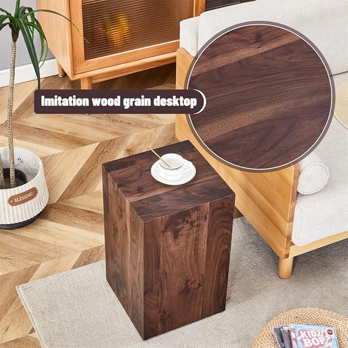 Side Table, End Table with Wood Grain, Modern Beside Sofa Couch Tables, Cube Accent Living Room Table, Bedside Table Nightstand for Small Spaces, Bedroom