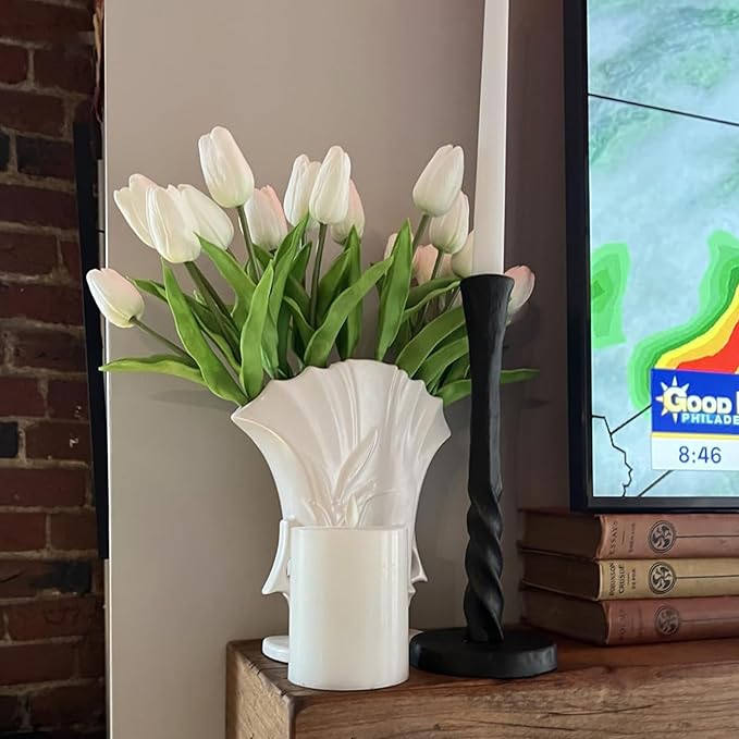 ABAJI 20PCS Tulip Artificial Flowers 12.6inch Real Touch for Wedding Decor Banquet Party Home Hotel Office Decoration Holiday Anniversary Celebration Faux Sterm