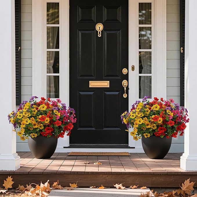 12 Bundles Artificial Flowers for Outdoor Indoor Fake Flowers UV Resistant Artificial Outdoor Flowers Fake Plants Faux Flower for Porch Garden Home Patio Decor Home ((Mix Pink Red Purple Yellow))