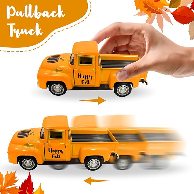 Thanksgiving Fall Decorations Indoor Farmhouse Vintage Metal Truck with Mini Fake Pumpkins Acorn Pine Cones Harvest Decor for Fall Tiered Tray Thanksgiving Centerpieces for Table Home Kitchen Party