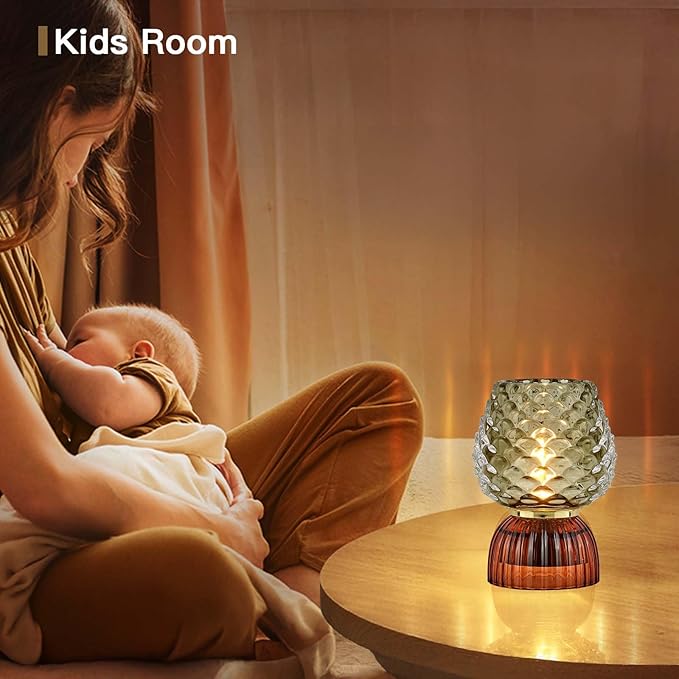 Battery Operated Lamp with Timer, Cute Small Cordless Glass Table Lamp for Home Decor, Kitchen, Bathroom, Birthday Gift for Women, Pinecone, Grey