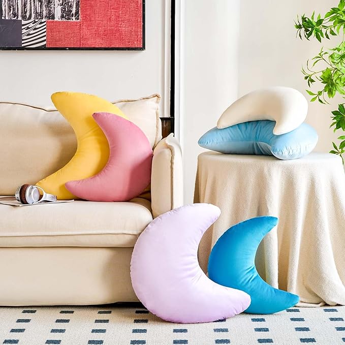 Yellow Moon Pillow, 19.6" Cute Soft Velvet Half Moon Shape Plush Decorative Throw Pillows Cushions Room Decor for Couch Bedroom Living Room