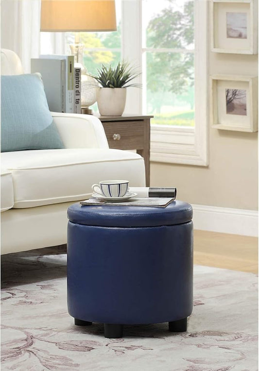 Designs4Comfort Round Accent Storage Ottoman with Reversible Tray Lid