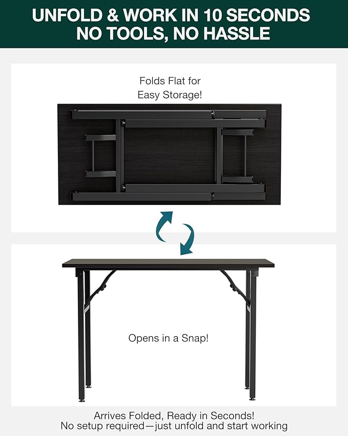 Frylr Small Folding Computer Desk – Portable 43.3 Inch Foldable Laptop Table, Collapsible and Compact for Easy Storage and Fast Setup, Lightweight for Small Spaces, Craft and Study Use,Charcoal Wenge
