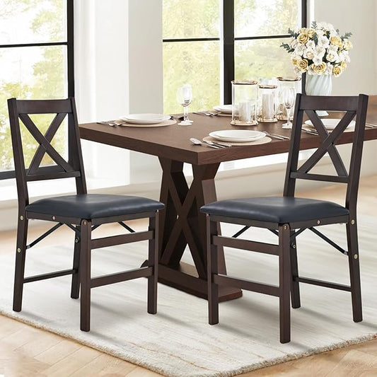 COLAMY Folding Dining Chairs Set of 6, Foldable Chairs with Padded Seats, Wood Folding Dining Room Chairs for Kitchen, Party, Camping, Dark Brown