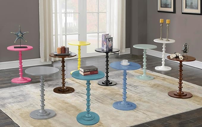 Convenience Concepts Palm Beach Spindle Table 17.75" - Traditional Round End Table for Living Room, Turned Solid Wood Side Table, Classic Display Pedestal Table, Yellow