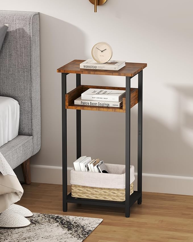 Tall End Table, 30 inch High Side Table, Small Entryway Table, Bedside Table for Living Room, Bedroom, Office, Rustic Brown