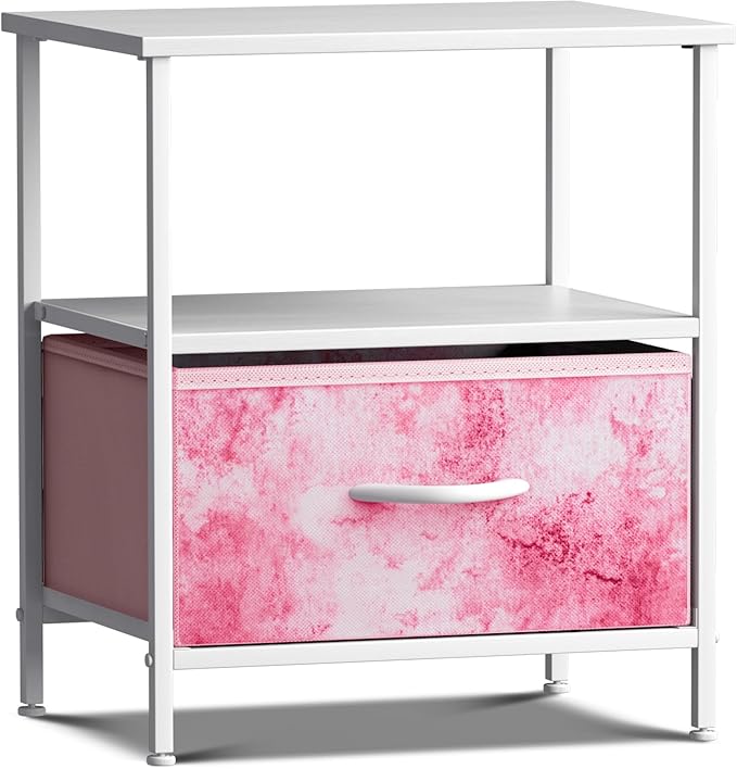 Sorbus 1 Drawer Shelf Storage Nightstand - Kids Bedside Furniture End Table Night Stand with Steel Frame Wood Top & Easy Pull Fabric Bins. Dresser & Chest for Home Bedroom Accessories Office & College
