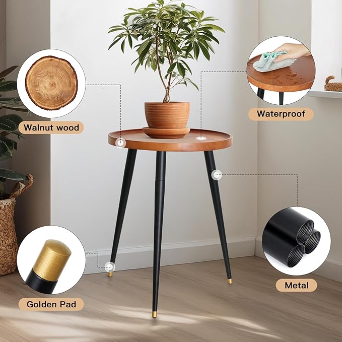 Plant Stand Indoor, Mid Century Wood Plant Table Plant Holder with Raised Design,Heavy Duty Metal Tall Flower Pot Stand, Modern Home Decor Small Round Side End Table(11.8"x16")