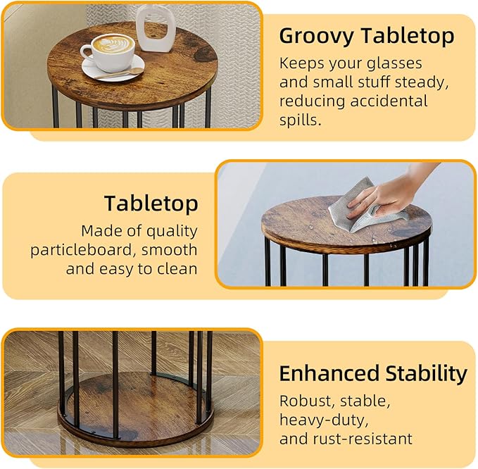 Plant Stand Indoor,small plant stool,Flower Pot Corner stand holder,Mid Century Heavy Duty Metal Tall Home Decor,Modern Round End Table,Small Rustic Display Stand for Living Room,Bedroom(Brown,14In)