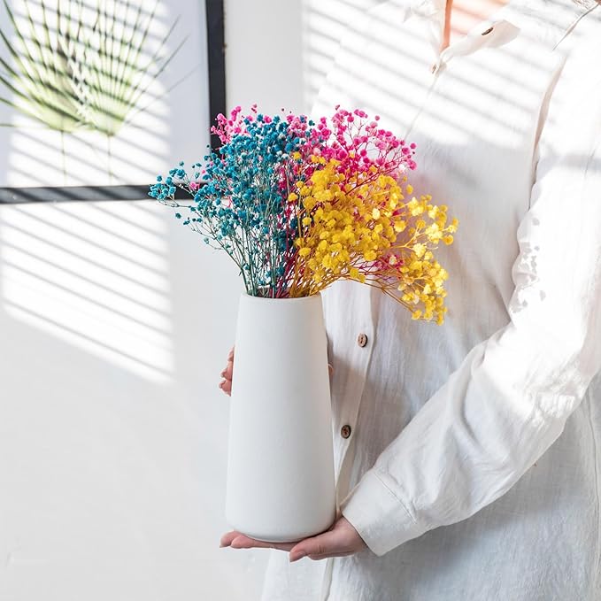 10" White Vase - Large White Ceramic Flower vase, Boho Vases for Pampas Grass, Minimalist Modern vases for Home Decor, Table Shelf Living Room Farmhouse Decor