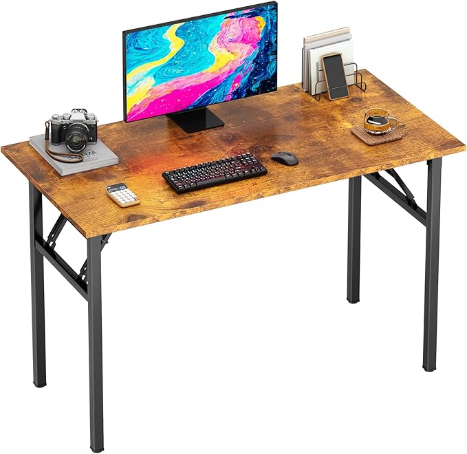 DlandHome Computer Desk Folding Table 39.4 inches Writing Desk for Small Space Folding Desk Laptop Desk No Assembly Required Retro&Black