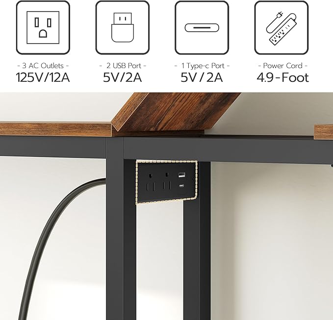 Narrow Console Table, 70.9" Behind Couch Table Skinny, Small Entryway Table with Power Outlets, Modern Hallway Table for Living Room, Entryway, Rustic Brown and Black CT15UBR