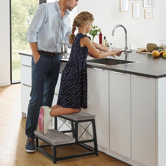 YINMIT Wooden Step Stool for Adults, 2 Tier Heavy Duty Step Stool for High Bed, Using for Bedroom, Living Room, Bathroom and Kitchen, Hold Up to 500 LBS