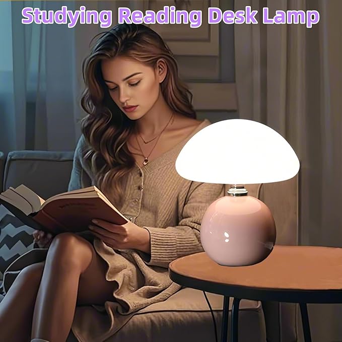 Mushroom Lamp for Bedroom Living Room,Mushroom Table Lamps for Bedside Night Stands,3 Color Temperature Desk Small Table Lamp,Cute Mini Modern Night Light Lamp,Unique Home Decoration(Pink)