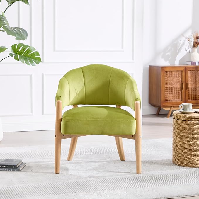 HEAH-YO Comfy Modern Accent Chair Set of 1,Upholstered Velvet Living Room Chair,Reception Armchair with Solid Wood Legs,Reading Leisure Chair for Bedroom Makeup Vanity,Green