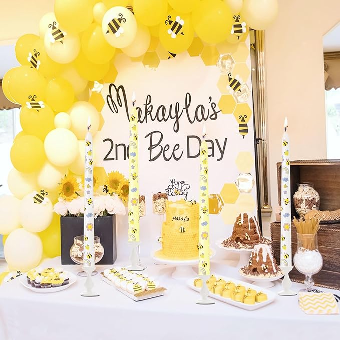 10 Inch Taper Candles with Honeybee Design – Smokeless Dripless Yellow Dinner Candles for Table, Party, Farmhouse Decor (4-Pack Assorted Yellow A)