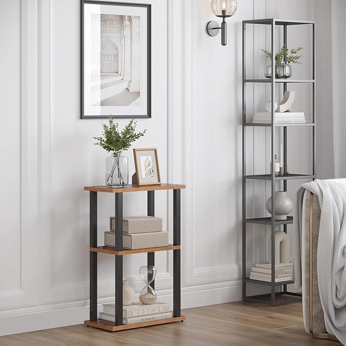 TUTOTAK Small Side Table, Narrow End Table, Bedside Table, Couch Side Table with Wheels for Living Room or Bedroom, Brown TB01BB061