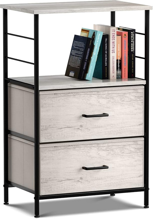 Sorbus Nightstand Dresser with 2 Faux Wood Drawers - Bedside Table Chest with Storage - Bedroom, Living Room, Closet & Dorm Furniture-Lamp Stand - Steel Frame, Wood Top, Easy Pull Fabric Bins