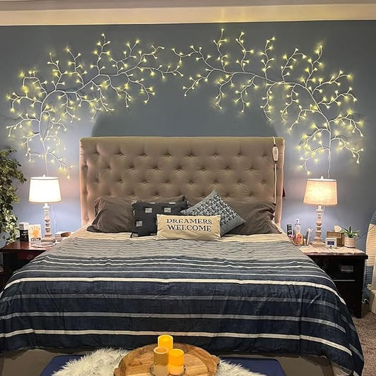 2pcs Enchanted Willow Vine Lights with Remote, NIDISETPJAS Christmas Swags Decorations Indoor Room Decor, 18 Branches 144 LEDs Lighted Willow Vine Lights for Walls Bedroom Home Decor, White Branch