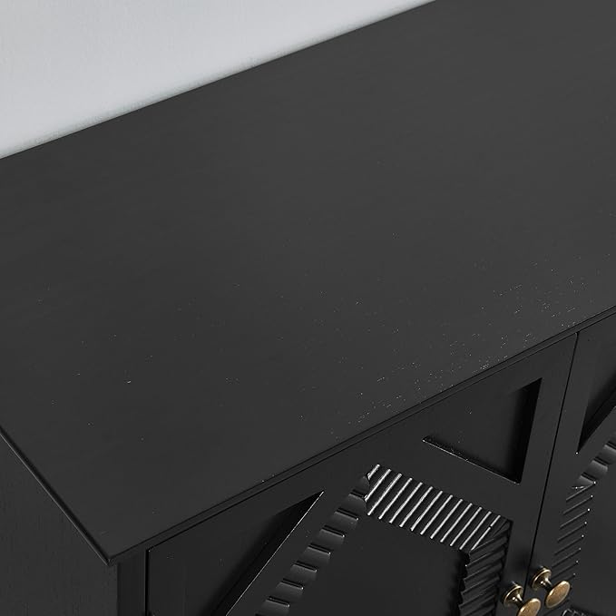 65.2" Mid Century Modern Sideboard Buffet Cabinet with Storage,Symmetrical Geometric Accent Coffee Bar Wine Bar Storage Cabinet,Large Console Table for Living Room/Entryway/Kitchen,Black