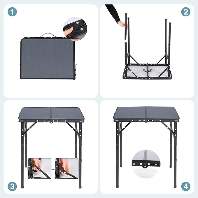 REDCAMP Small Camping Table 2ft, Portable Aluminum Folding Table Adjustable Height Lightweight for Picnic Beach Outdoor Indoor, Gray