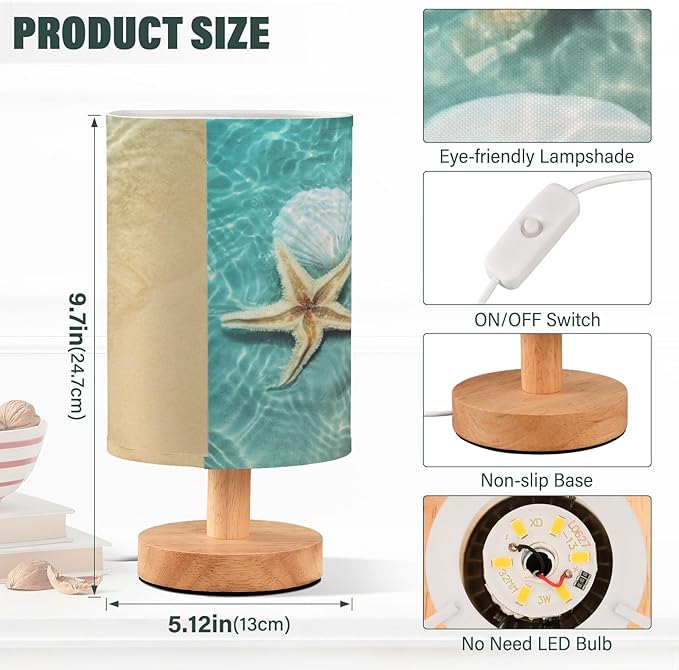 Small Table Lamp for Bedroom Starfish Seashell Summer Beach Table Lamp Nightstand Lamp for Livingroom Office Reading Working Table Desk