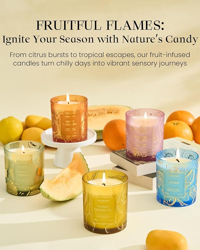 M&SENSE Ocean Scented Candles,Vegan Soy Candles,8.1oz 42-Hour Slow Burning Time,No Toxin Subtle Scented Home Fragrance for Summer Bathtub Aromatherapy Calming,Gifts for Women & Men