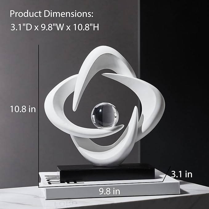 FJS Abstract Art Statues for Home Decor, White 4 Pointed Star Sculpture, 10.8" H Modern Coffee Table Bookshelf Decor Accents, Decorations for Living Room Dining Room Office Hotel (White)