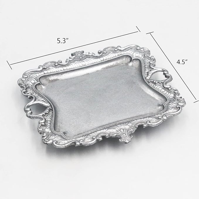 Vintage Small Sliver Ring Dish, Birthday & Wedding Gifts for Women，Wedding Ring Tray -Sliver (1 Pack)