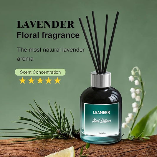 Reed Diffuser Sets, 4oz (120mL)- Lavender Reed Diffuser Oils, with 5 Reed Sticks, Home Fragrance Reed Diffuser for Bathroom Shelf Decoration.