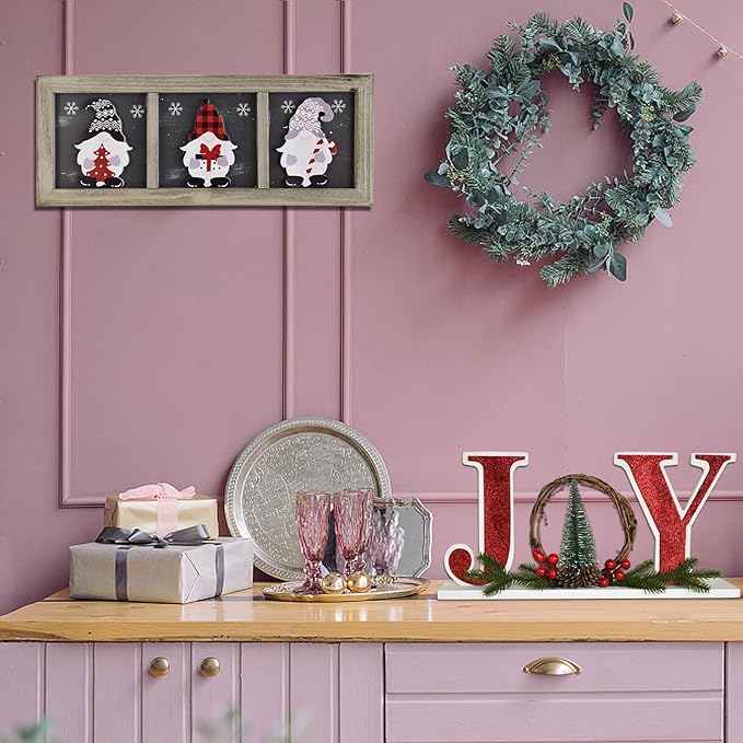 Wooden Christmas Joy Sign Table Decoration Free-standing Decorative Joy Word Block Letter Wood Merry Xmas Centerpieces Winter Holiday Decor for Mantel Home Decor Party Office (Red)