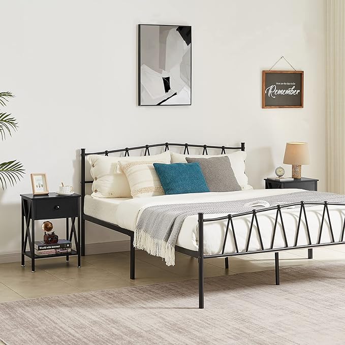 VECELO Nightstands, Modern End Side Tables,Night Stand with Drawer &Storage Shelf for Bedroom Living Room Office Lounge, 2, Black