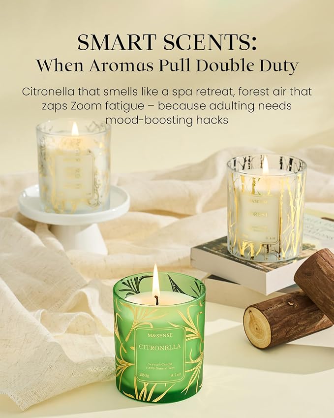 M&SENSE Forest Scented Vegan Soy Candles,8.1oz 42-Hour Slow Burning Time,No Toxin Naturally Scented Candles for Fall Winter Bathtub Aromatherapy Calming Home Fragrance,Fancy Gifts for Women & Men