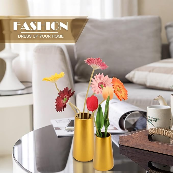 Gold Vase - 6" Gold Ceramic Flower vase for Home/Table/Accent Decor, Minimalist Modern Vases Ceramic for Centerpieces, Room Decor, Living Room, Bedroom or Gift