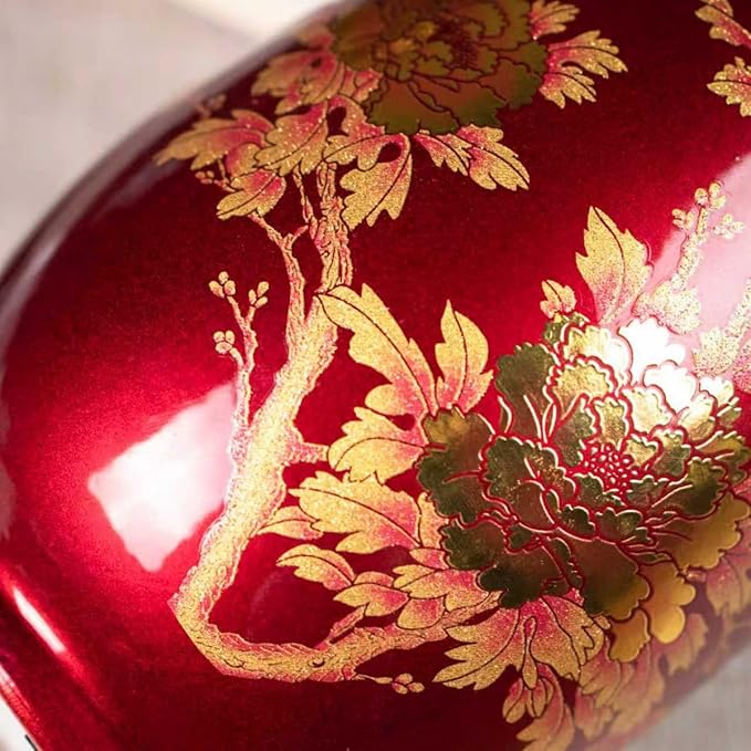 9 Inch Glossy Vintage Ceramic Vase with Floral Design,Flower Vases for Dining Table & Wedding Centerpiece, Handcrafted Home Decor,Boho Decoration for Living Room,Office,Entryway,Pampas Grass(Wine red)