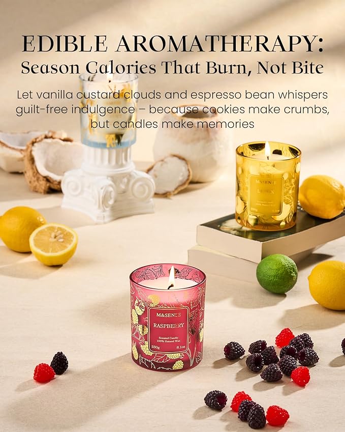 M&SENSE Raspberry Scented Soy Candles, 8.1oz 42-Hour Burn Time Vegan No Toxin, Aromatherapy Relaxing Refreshing Candles for Stress Relief, Housewarming Gift for Men Women